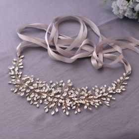 New Luxury Rhinestone Belt Full Diamond Girdle (Color: Gold with Gray Ribbon)