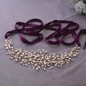 New Luxury Rhinestone Belt Full Diamond Girdle (Color: Gold with Purple Ribbon)