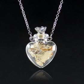 Transparent Heart-Shaped Glass Essential Oil Bottle Necklace (style: Love Crown Stuffed with Gold F)